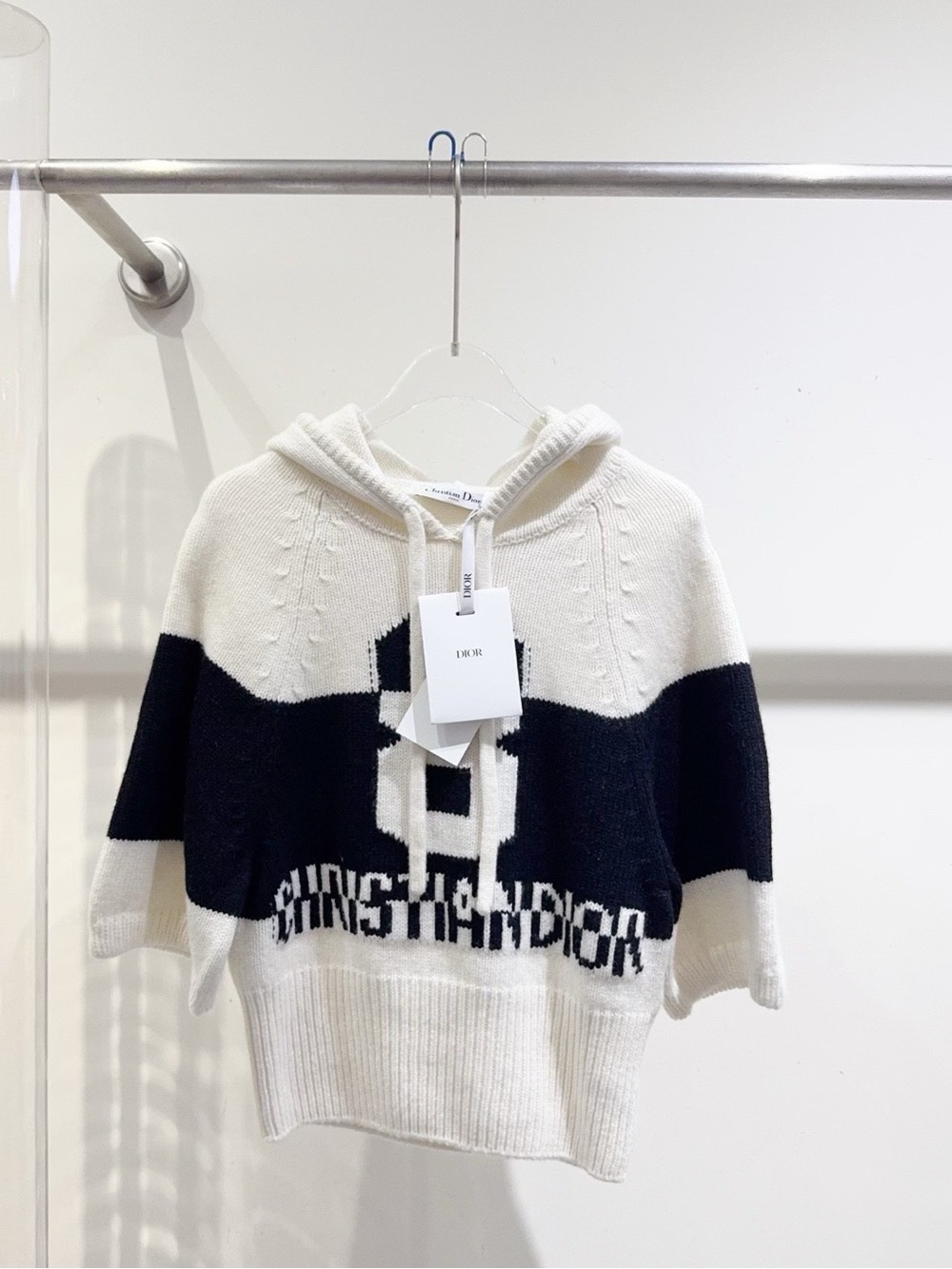 🚩steal Dior Black & White Hooded Cable-Knit Sweater
